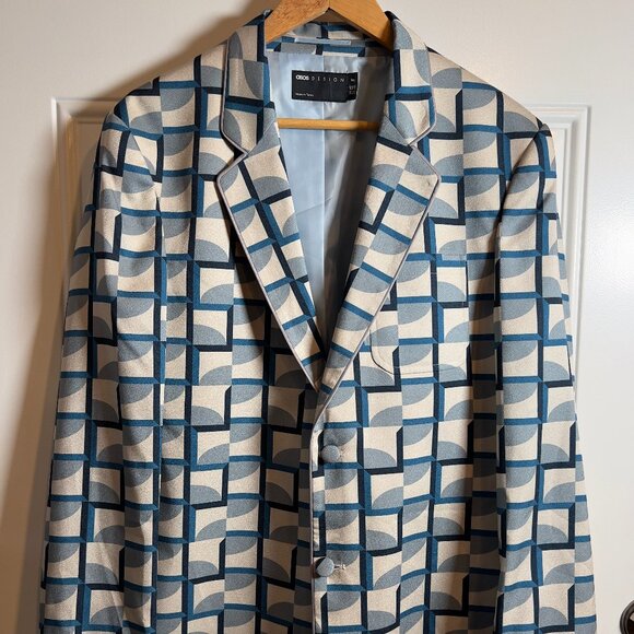 ASOS Blue Geometric Pattern Blazer Men's 40R - Picture 1 of 11